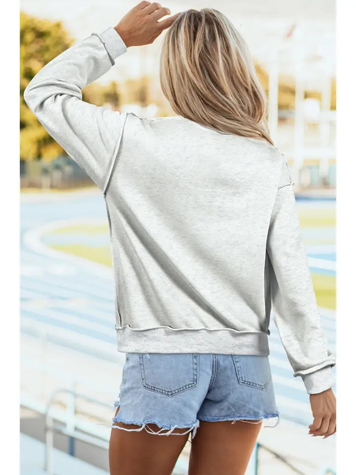LDC FAITH Print Mock Neck Long Sleeve Pullover Sweatshirt: Light Grey / L