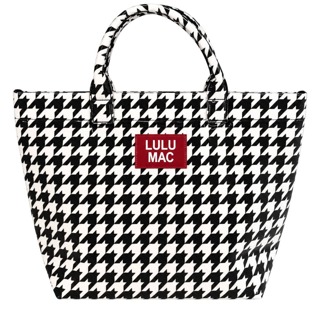 LULU MAC TOTE BAG HOUNDSTOOTH W/ CRIMSON PATCH