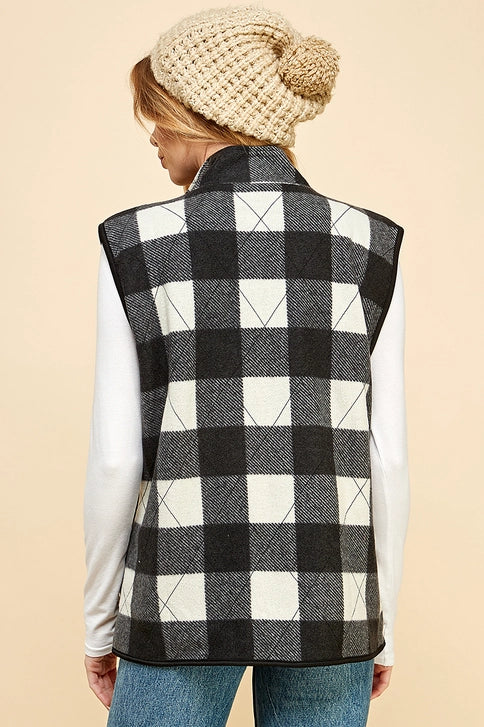 Reversible Plaid Zip Up Pocket Vest