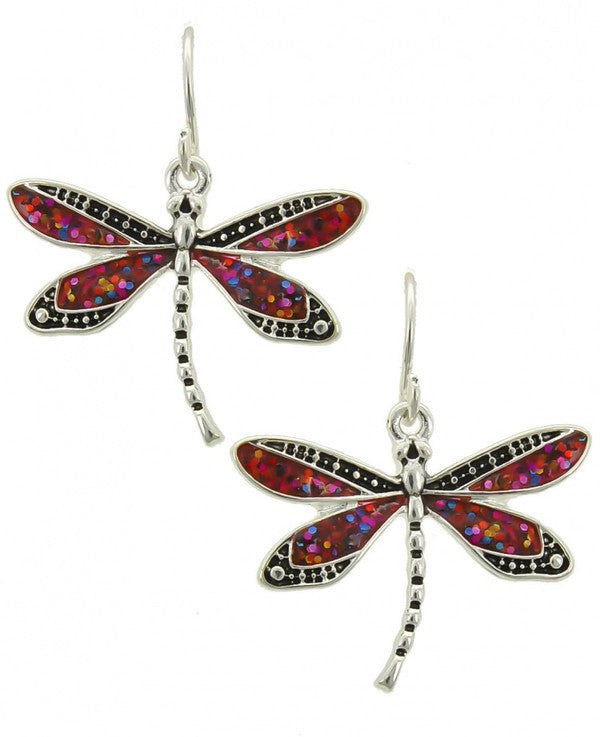 Dragonfly Glitter Dangle Earrings