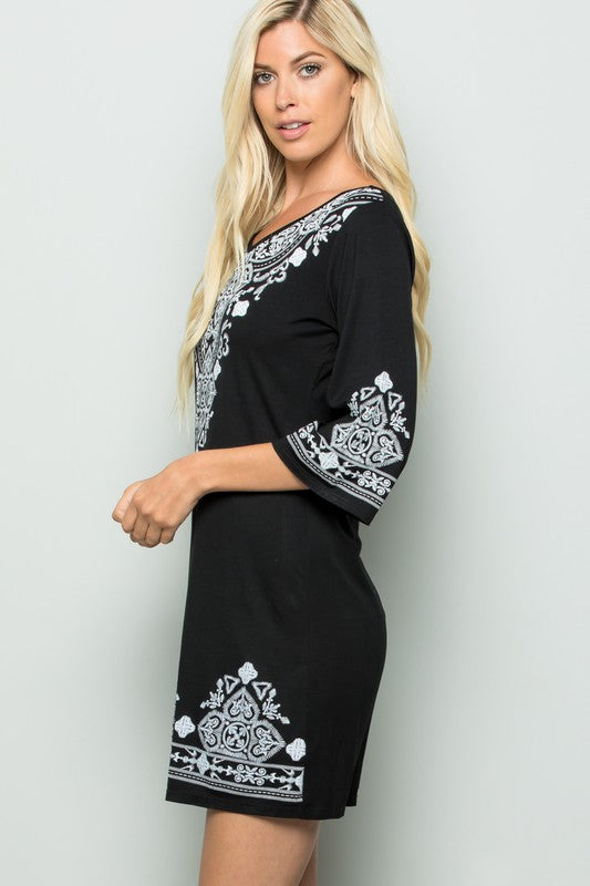 Damask Print Dress black