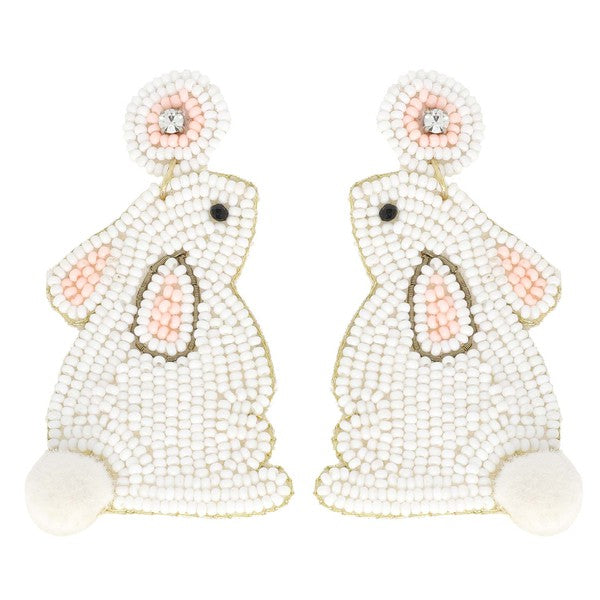 EASTER BUNNY BEADED EMBROIDERY DROP EARRINGS