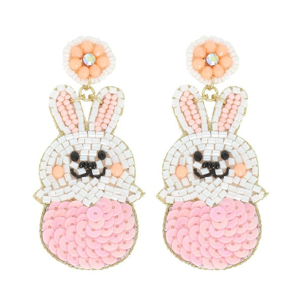 EASTER EGG RABBIT BEADED JEWELED EARRINGS