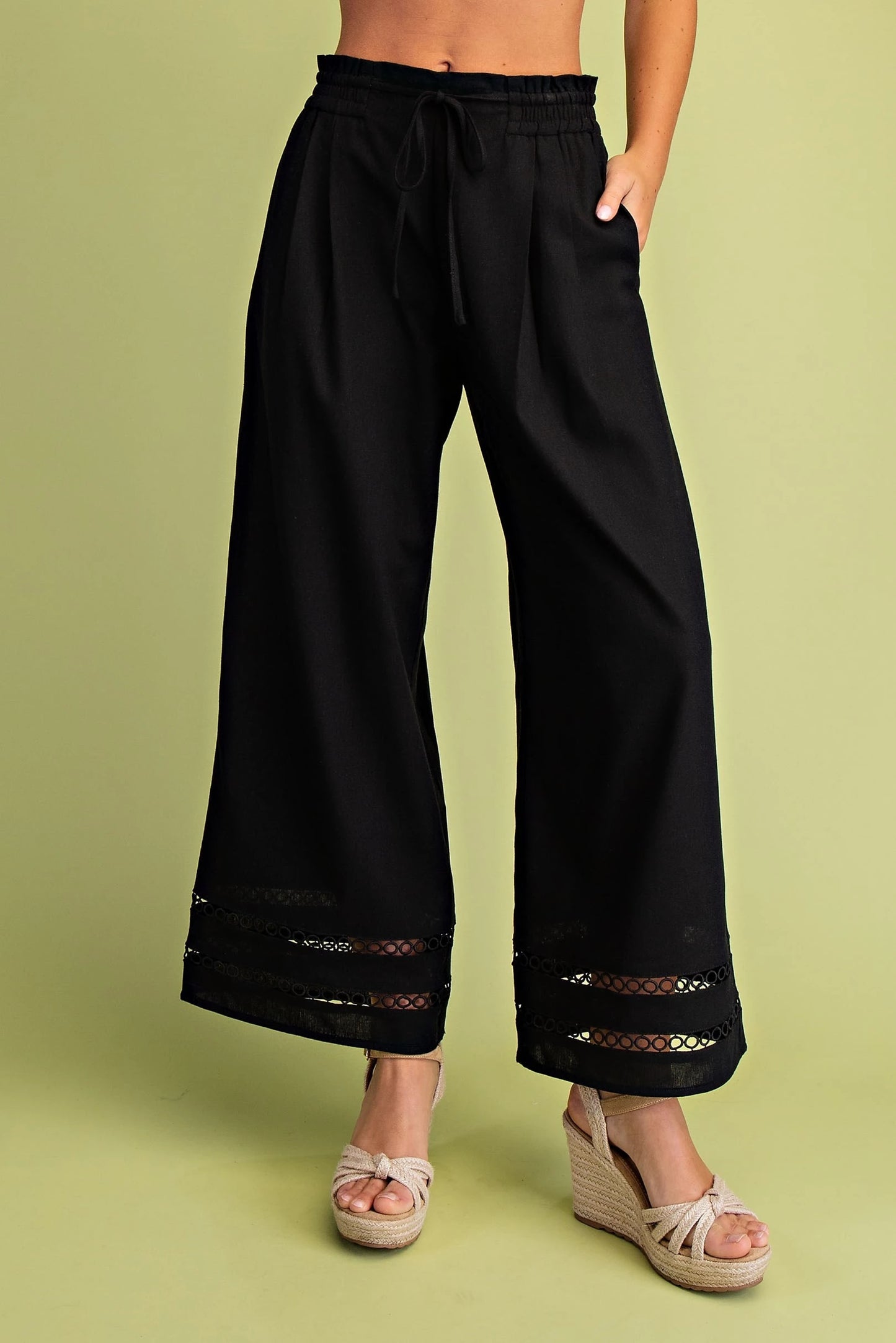 Linen Relaxed Fit Pants with Decorative Trim Details