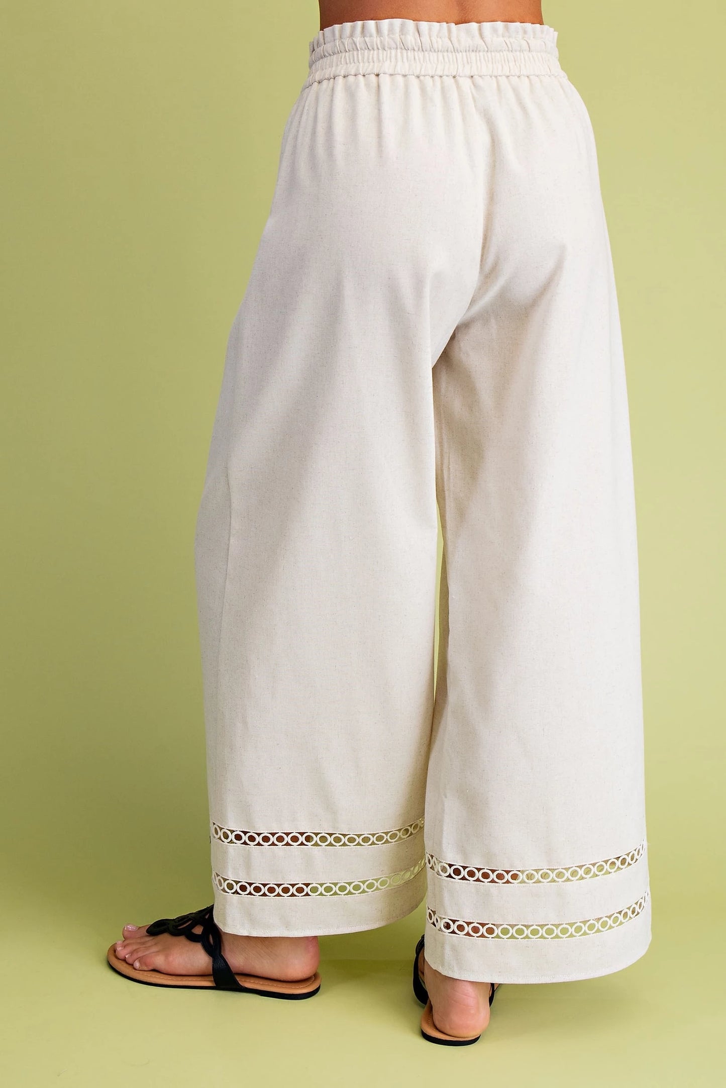 GIGIO Linen Relaxed Fit Pants with Decorative Trim Details