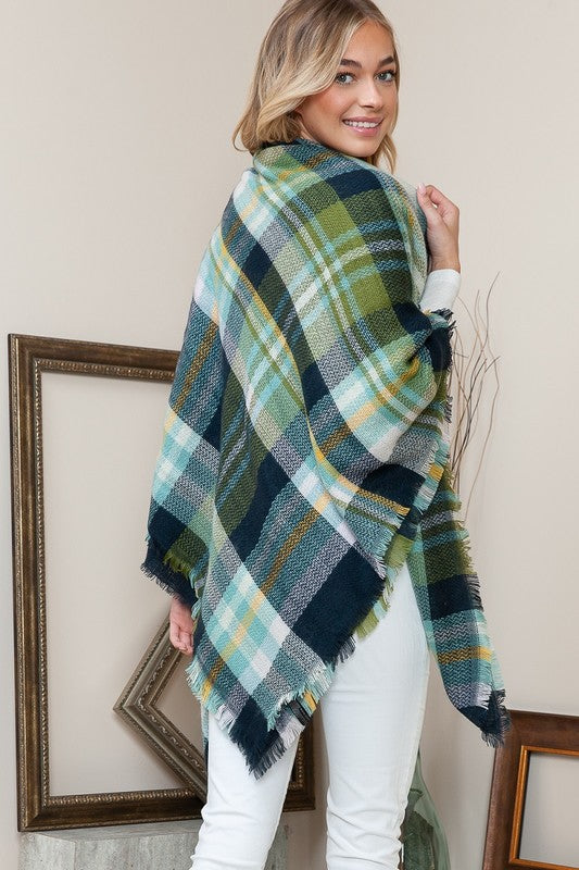 ALL THE BEST TEAL PLAID BLANKET SCARF