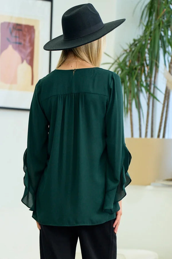 V-NECK RUFFLE TOP