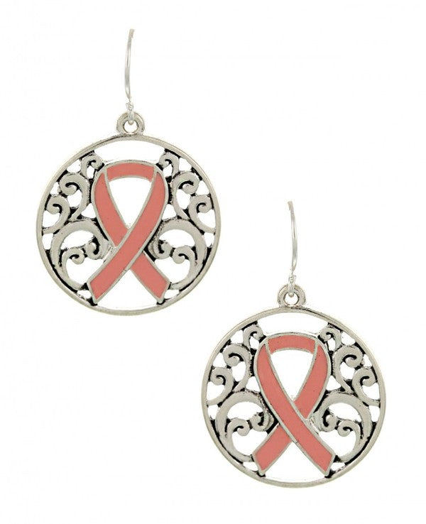 Pink Ribbon Filigree Earrings