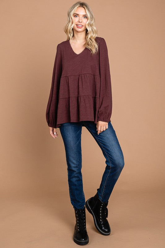 Washed Cotton Slub Tired Top