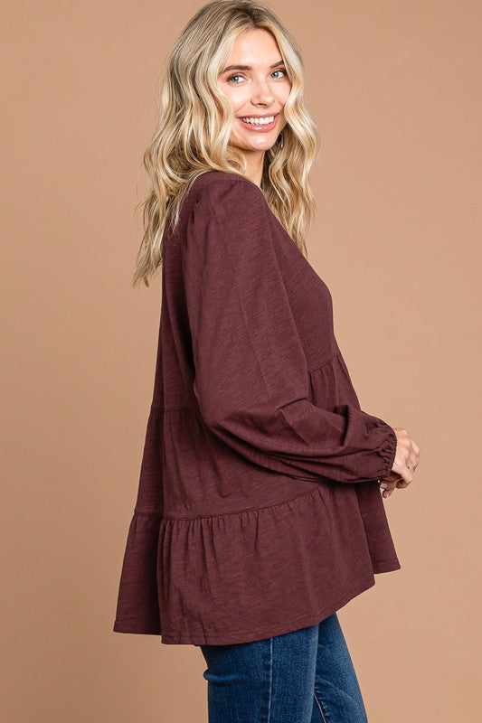 Washed Cotton Slub Tired Top