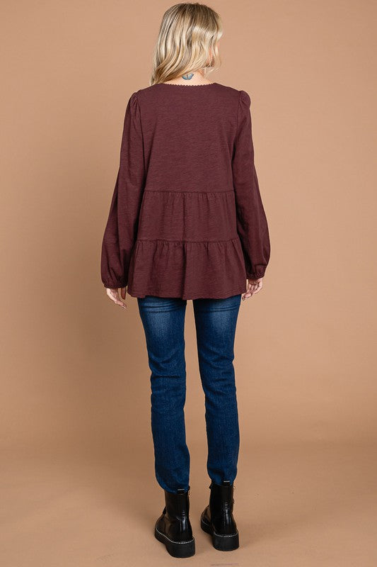 Washed Cotton Slub Tired Top