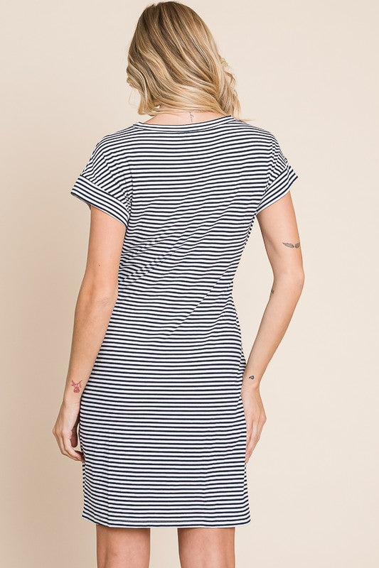 Striped Self-Tie Dress