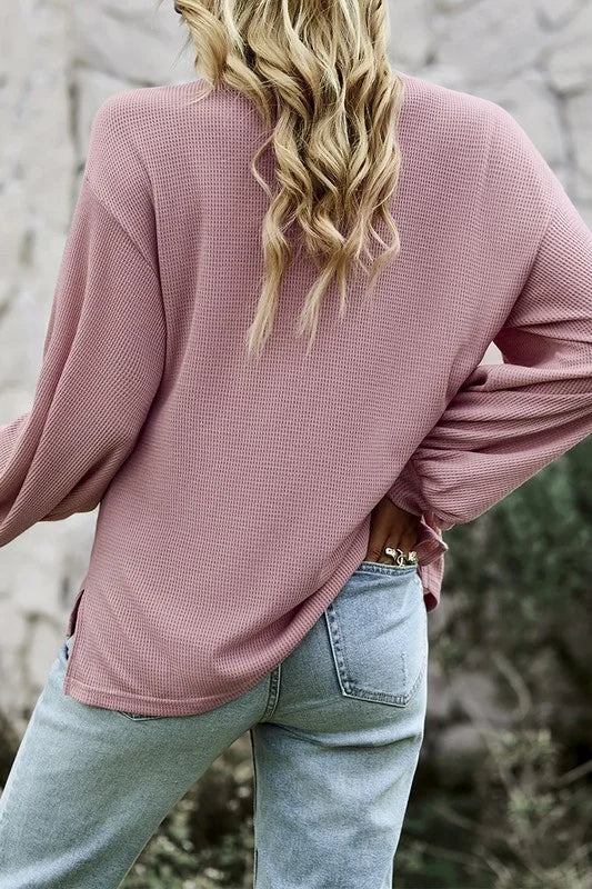 Waffle knit V-neck top