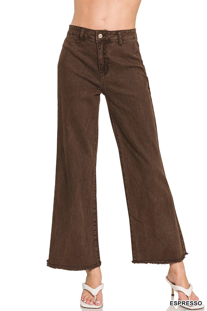 Espresso Acid Washed Frayed Cutoff Pants