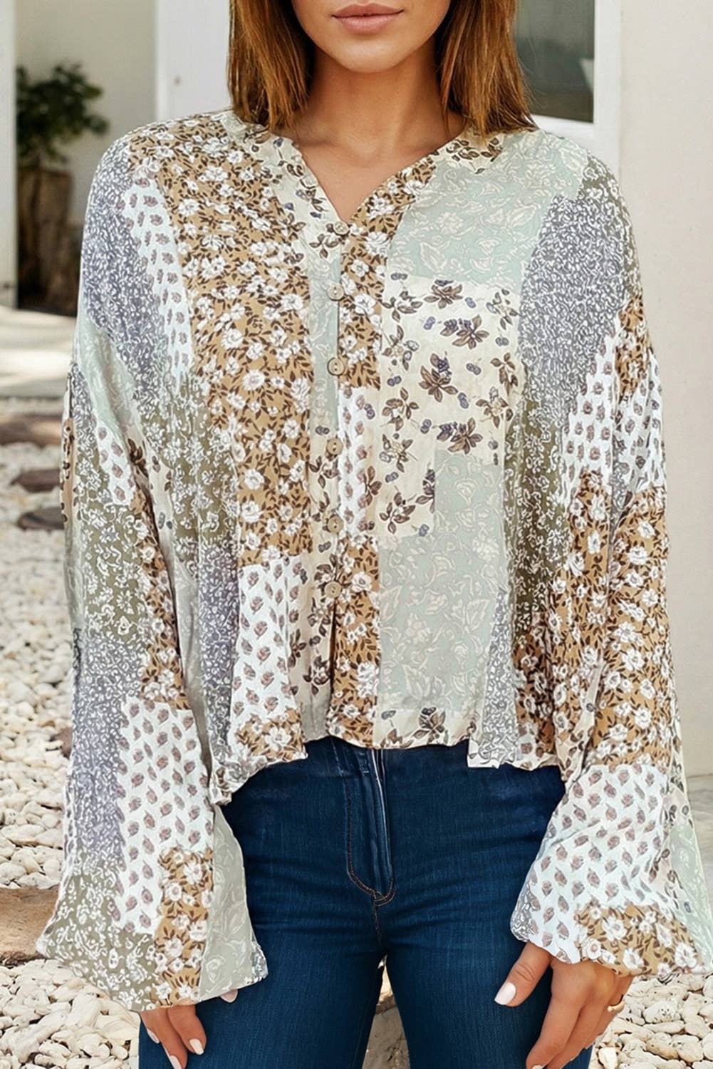 Floral Patchwork Long Sleeve Shirt