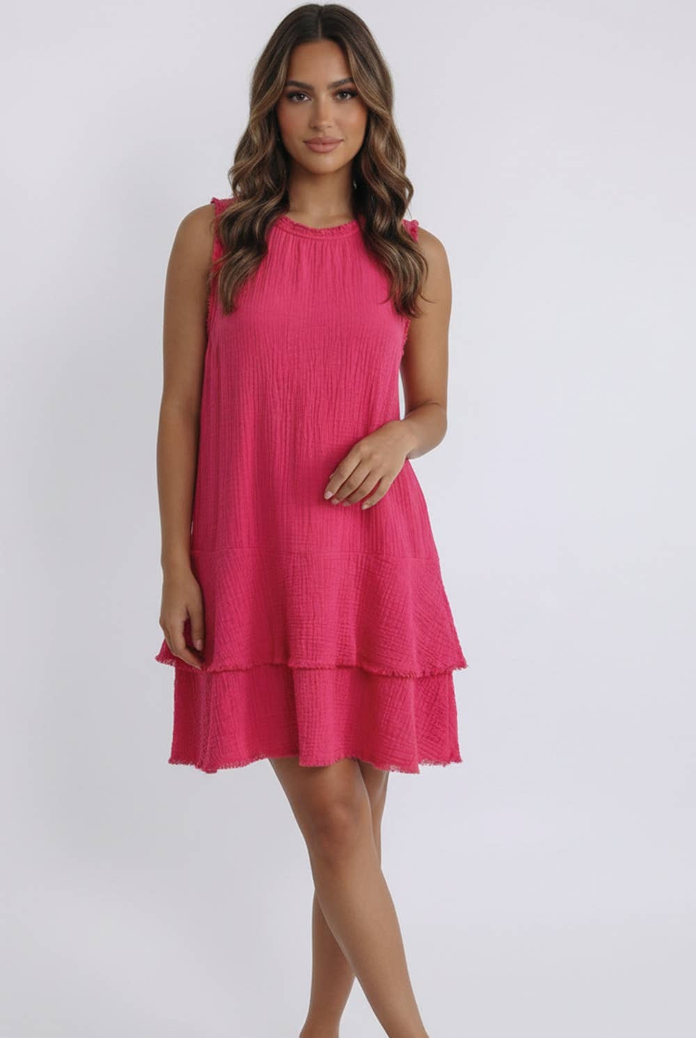 ROUND NECK COTTON DRESS WITH SIDE POCKETS