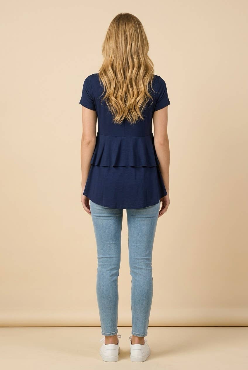 SHORT SLEEVE TOP WITH BACK RUFFLE