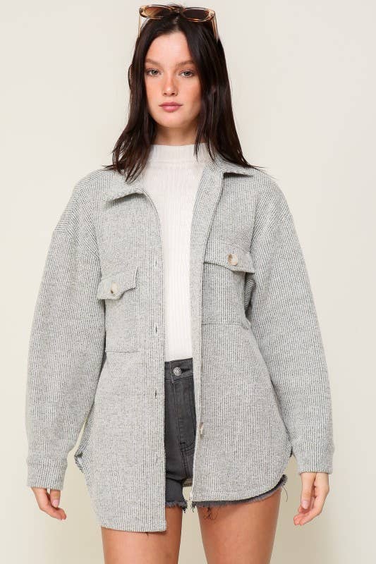 Button Down Brushed Waffle Shacket