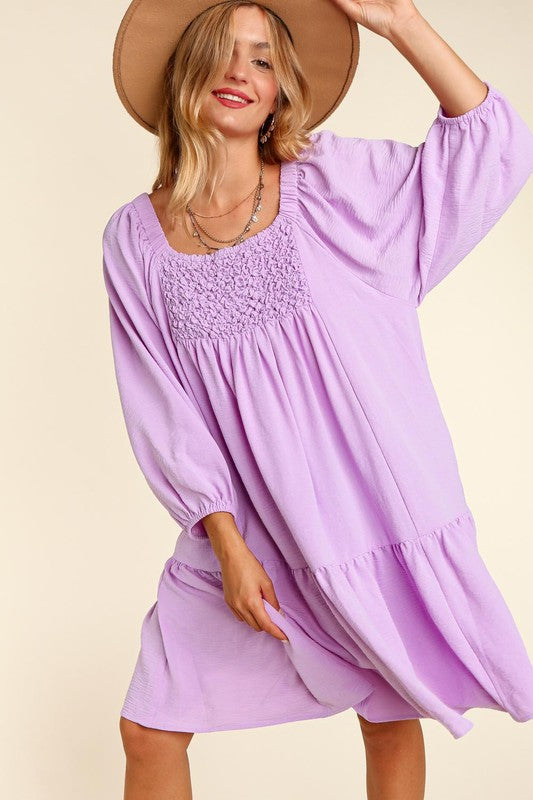 Babydoll lavender dress with side pockets