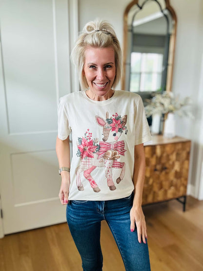 Vintage Patchwork Reindeer Graphic Tee