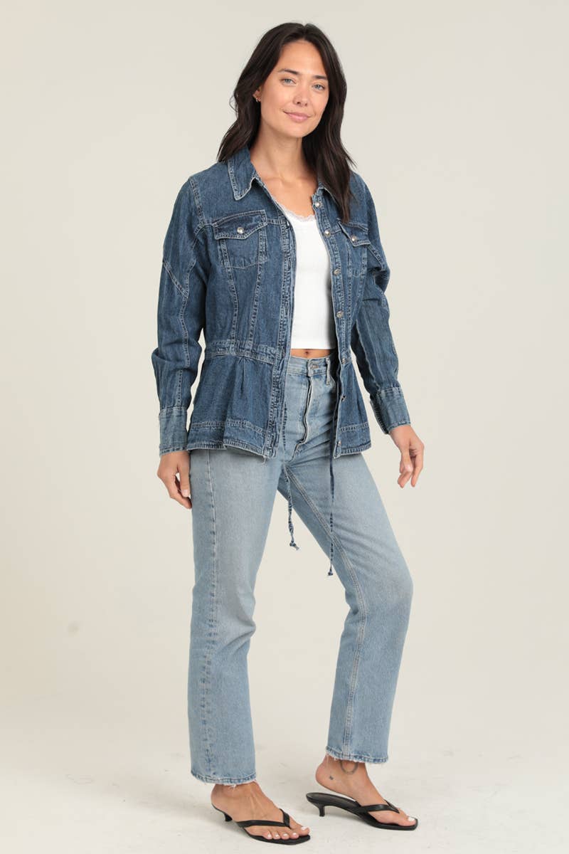 DENIM RUFFLE PEPLUM JACKET