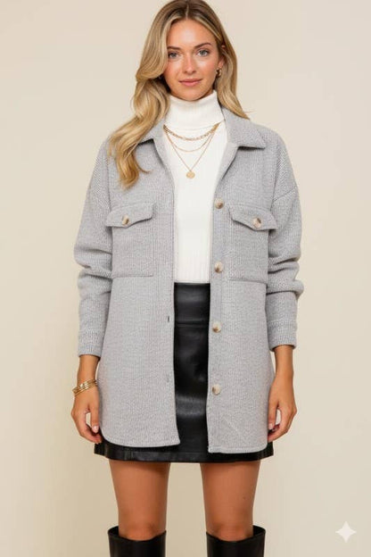 Button Down Brushed Waffle Shacket