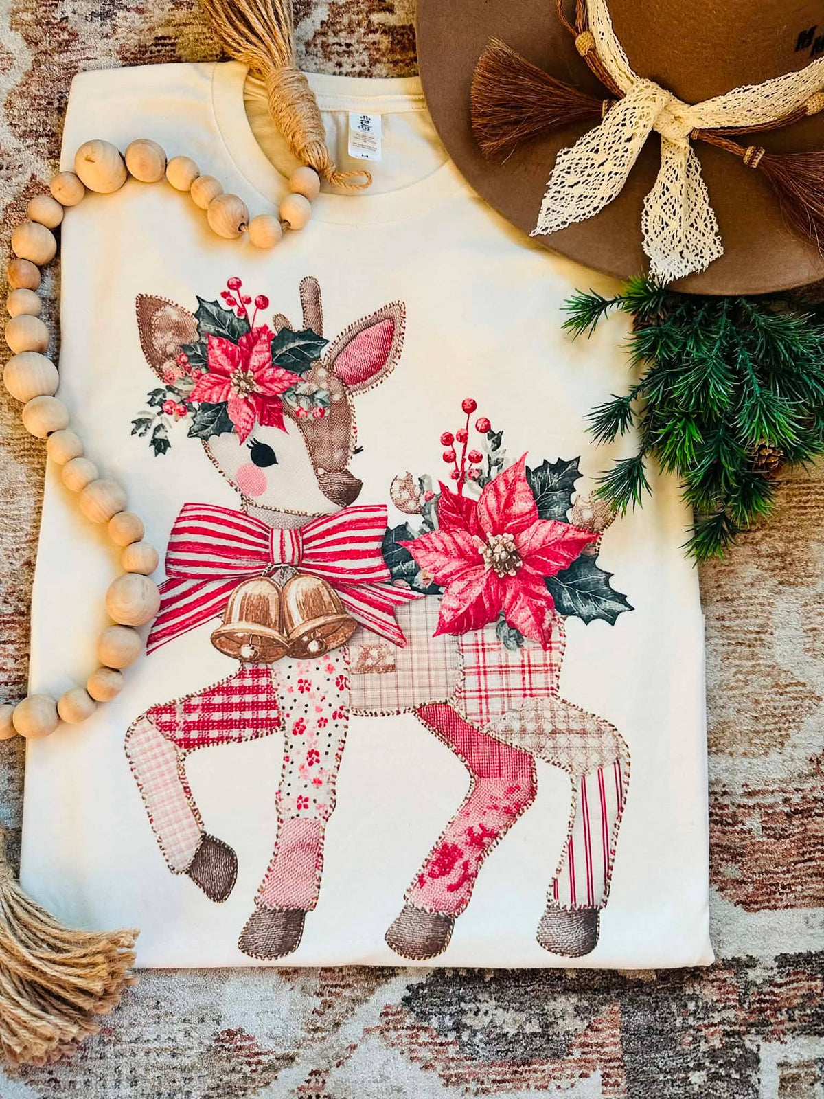 Vintage Patchwork Reindeer Graphic Tee