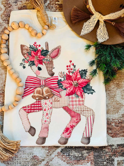 Vintage Patchwork Reindeer Graphic Tee