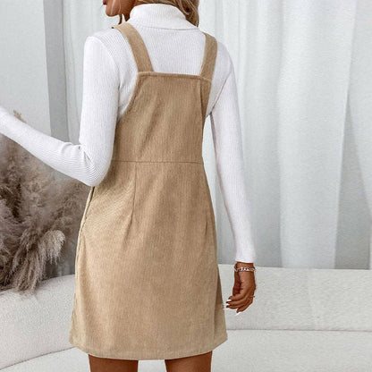 Corduroy Overall Dress with Pocket