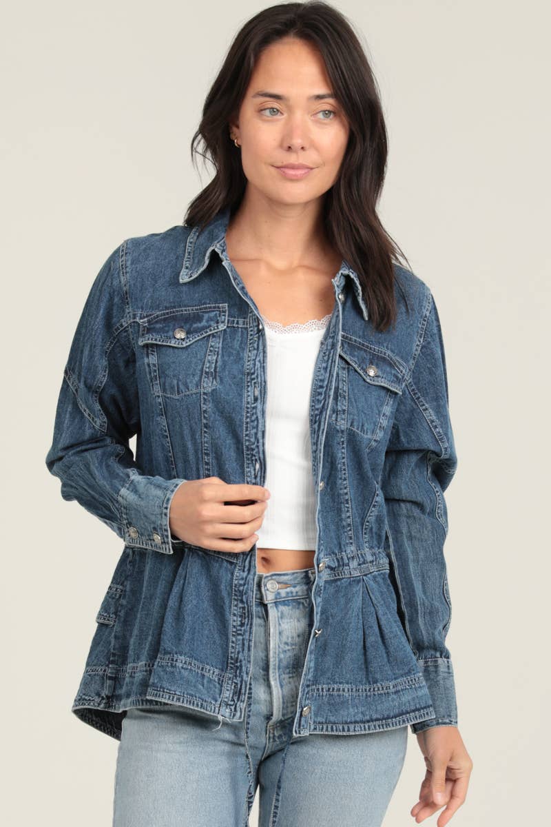 DENIM RUFFLE PEPLUM JACKET