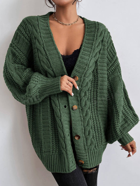 Loose Knit Lantern Sleeve Cardigan