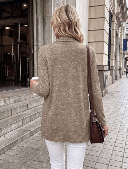 Khaki Open Front Pocket Long Sleeve Cardigan