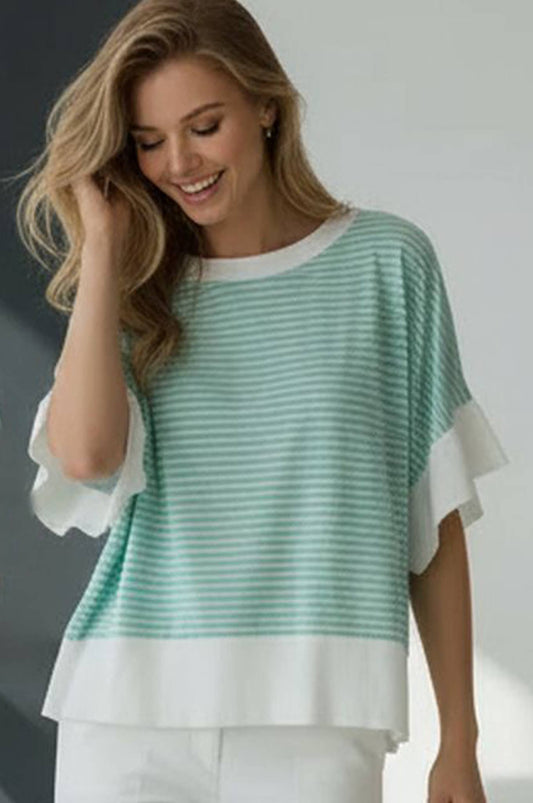 STRIPE HALF SLEEVE CROP TOP