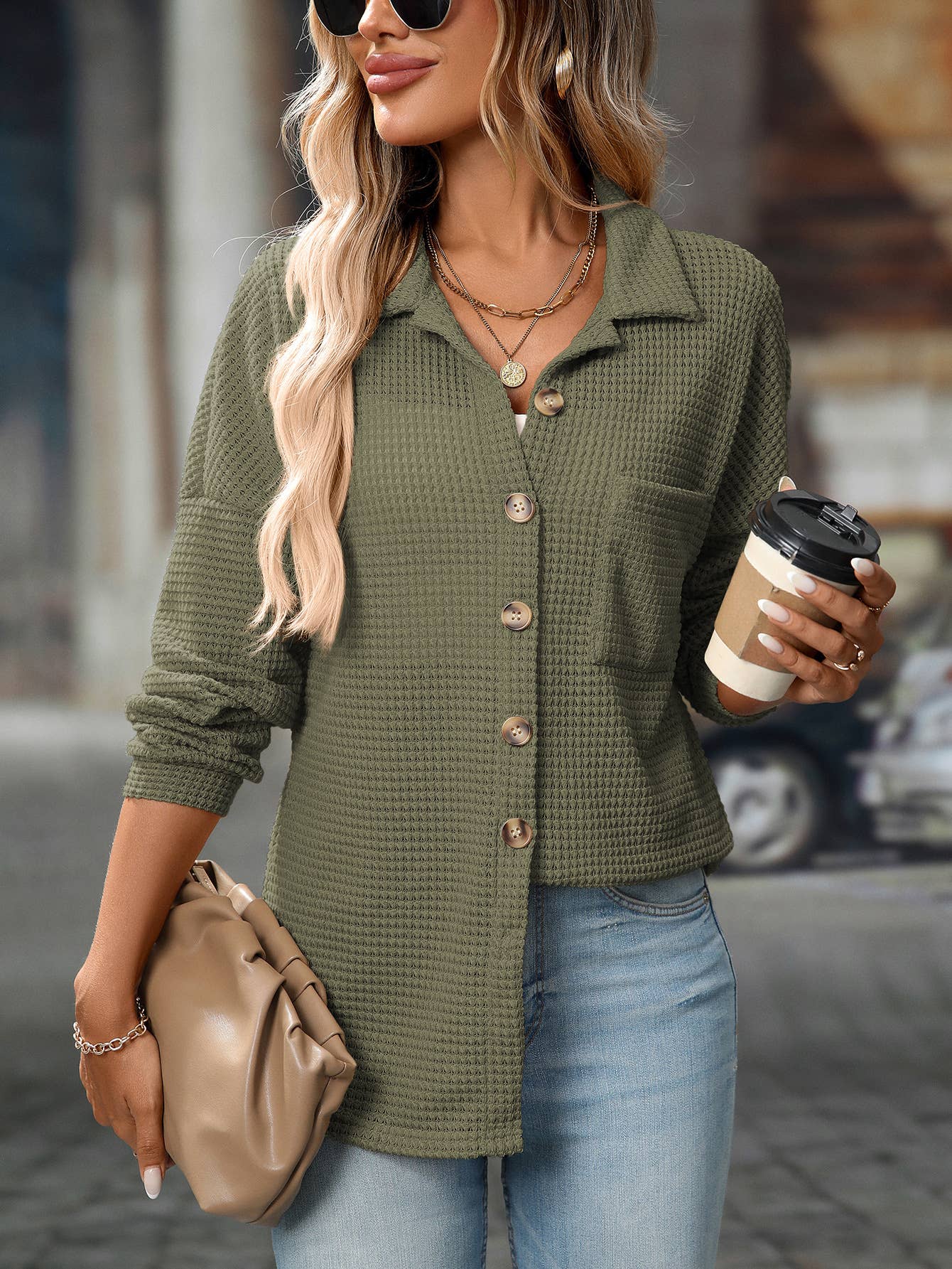Waffle Knit Casual Fall Cardigan