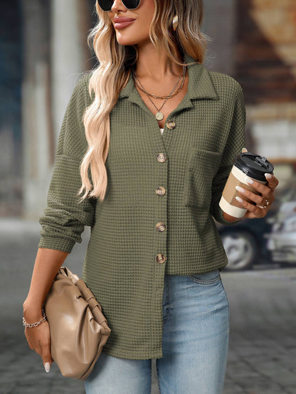 Waffle Knit Casual Fall Cardigan