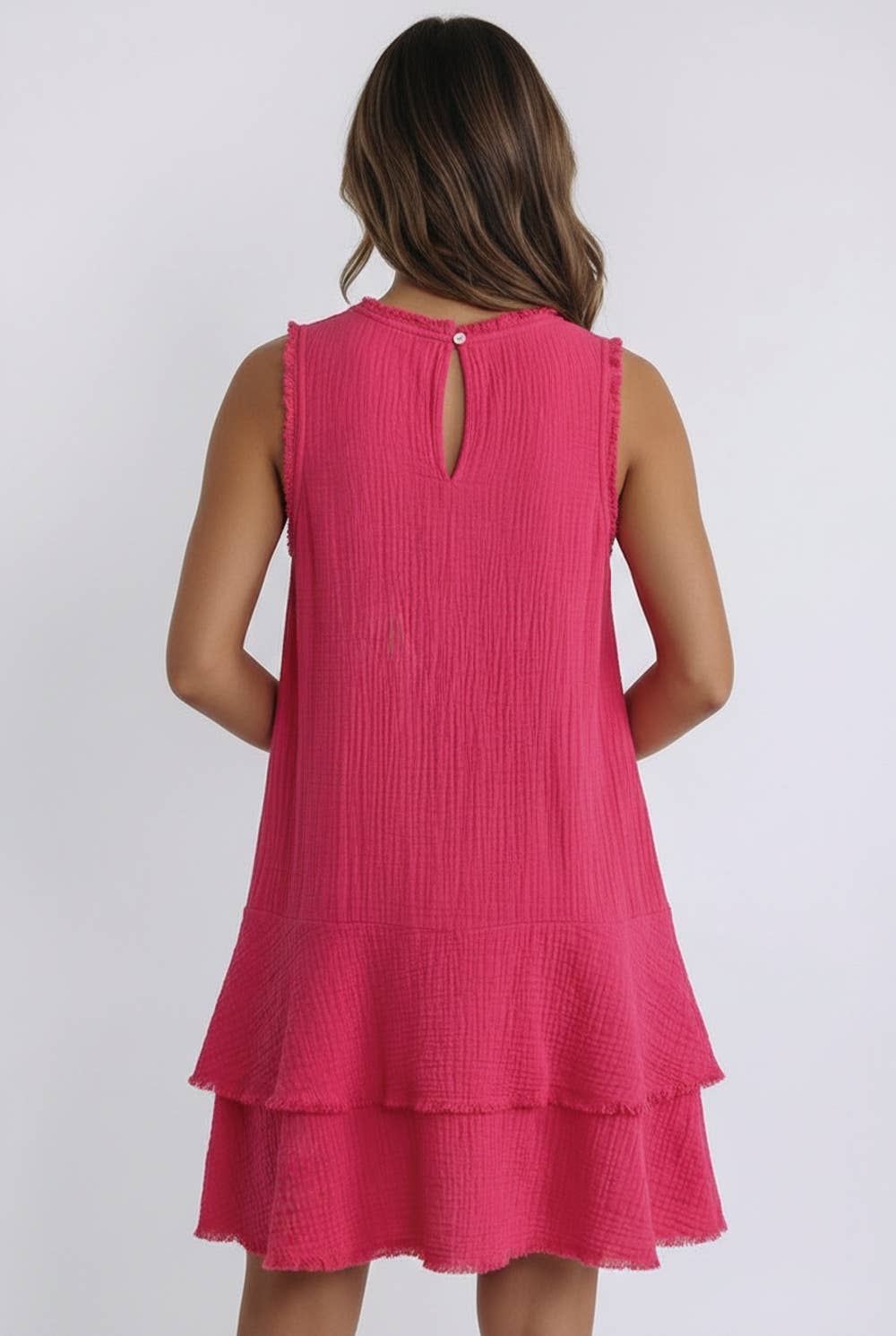 ROUND NECK COTTON DRESS WITH SIDE POCKETS