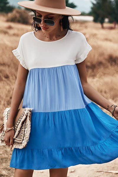 Color Block Dress  - Blue