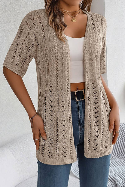 SHORT-SLEEVED HOLLOW-KNIT CARDIGAN
