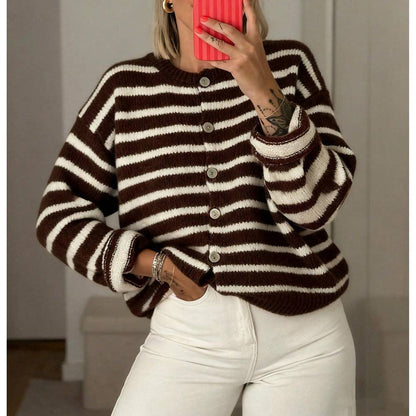 Striped Button Front Oversized Knit Cardigan