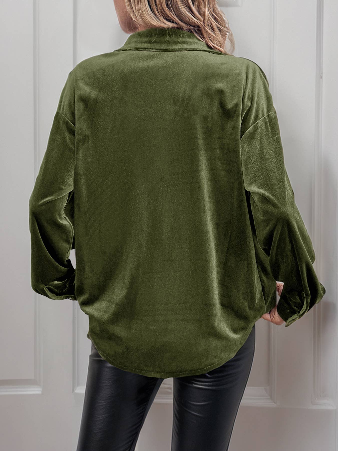 Velvet Button Down Top: Green