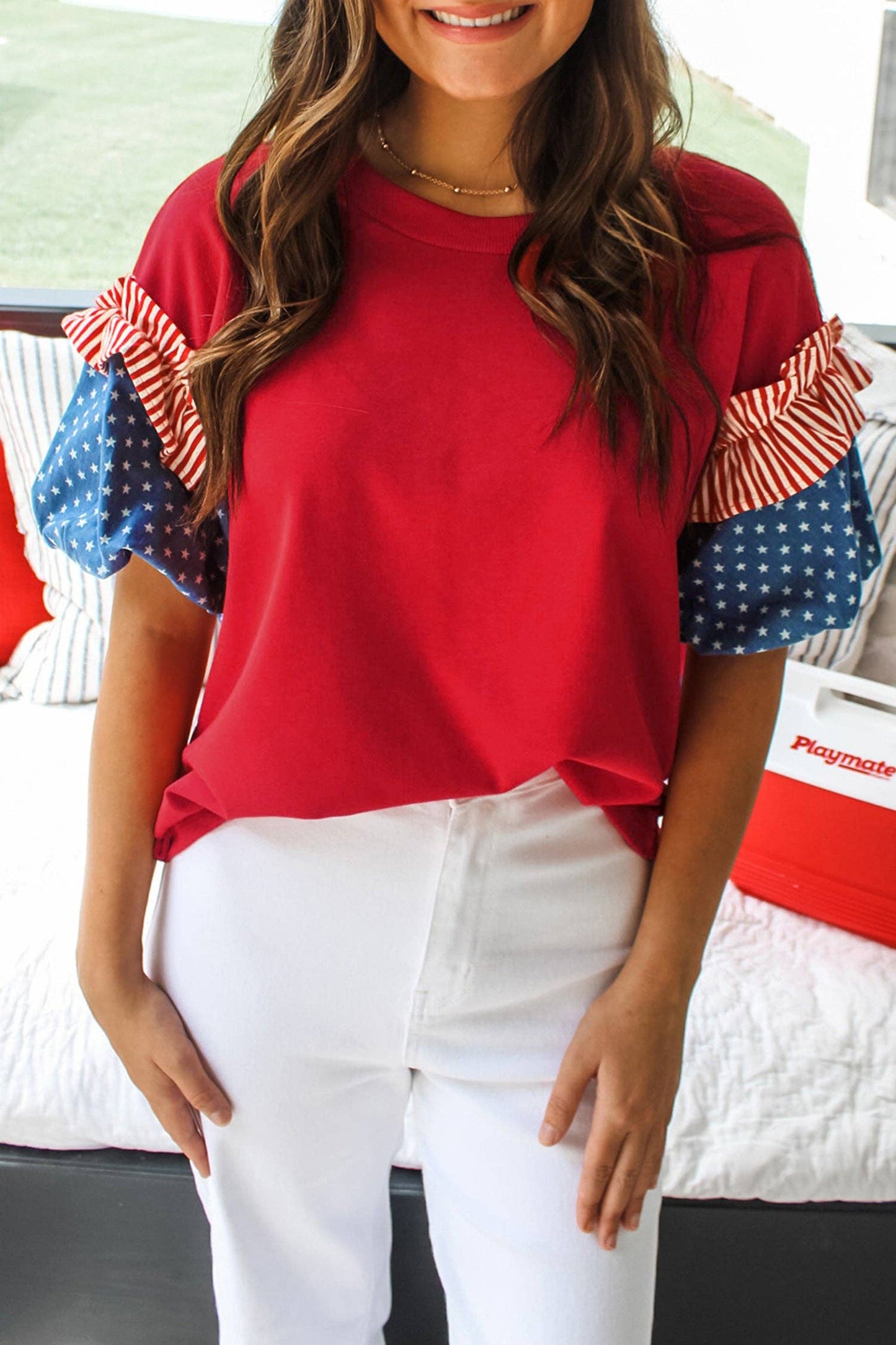 Stars Stripes Short Puff Sleeve Top