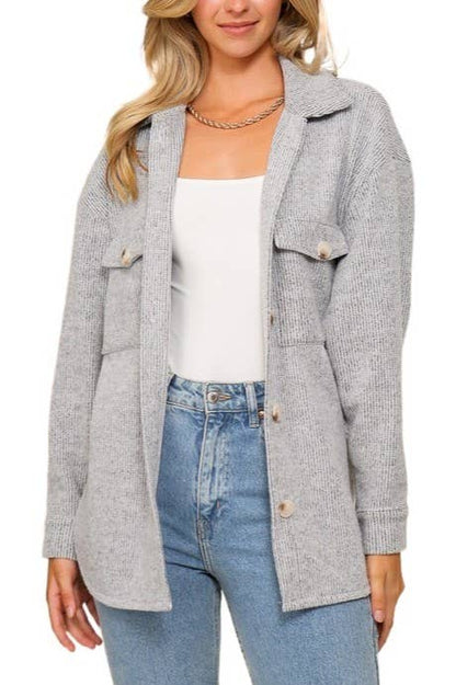 Button Down Brushed Waffle Shacket