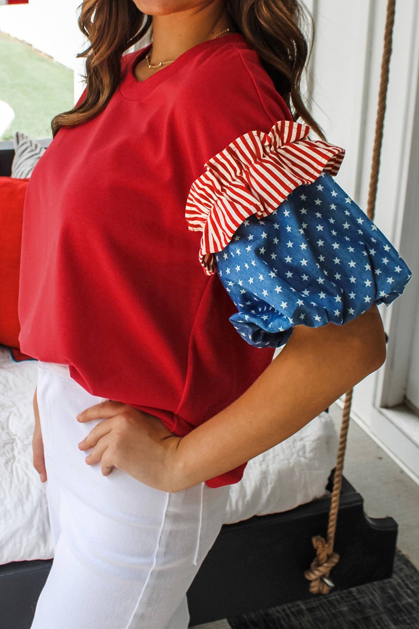 Stars Stripes Short Puff Sleeve Top