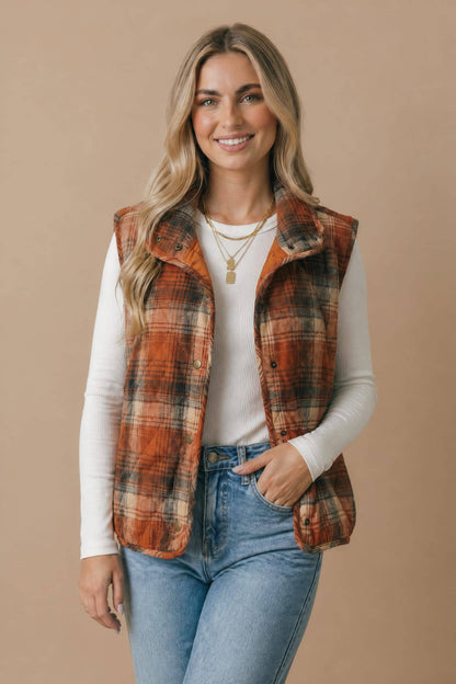 Plaid Quilted Puffer Vest