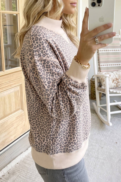 Leopard Print Mock Neck Sweatshirt
