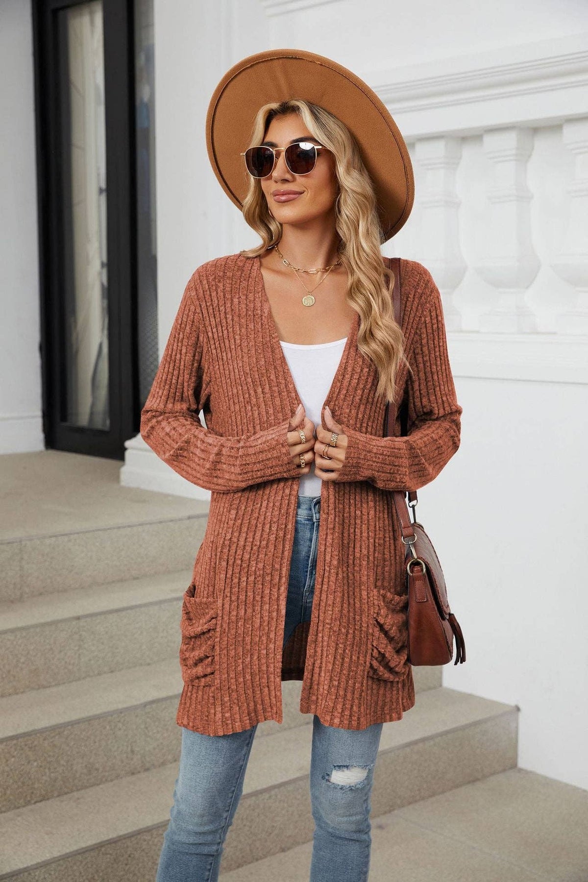 Orange Pocket Cardigan