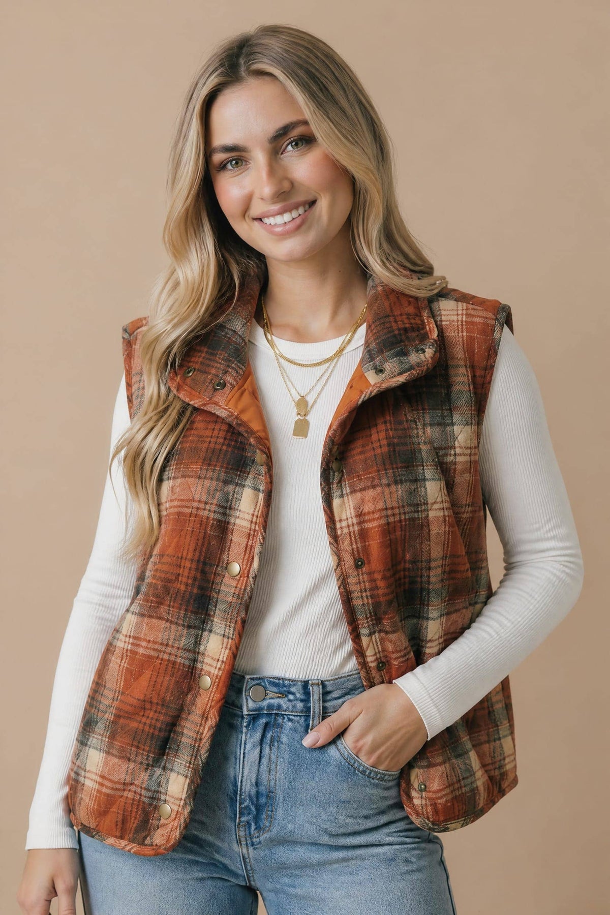 Plaid Quilted Puffer Vest
