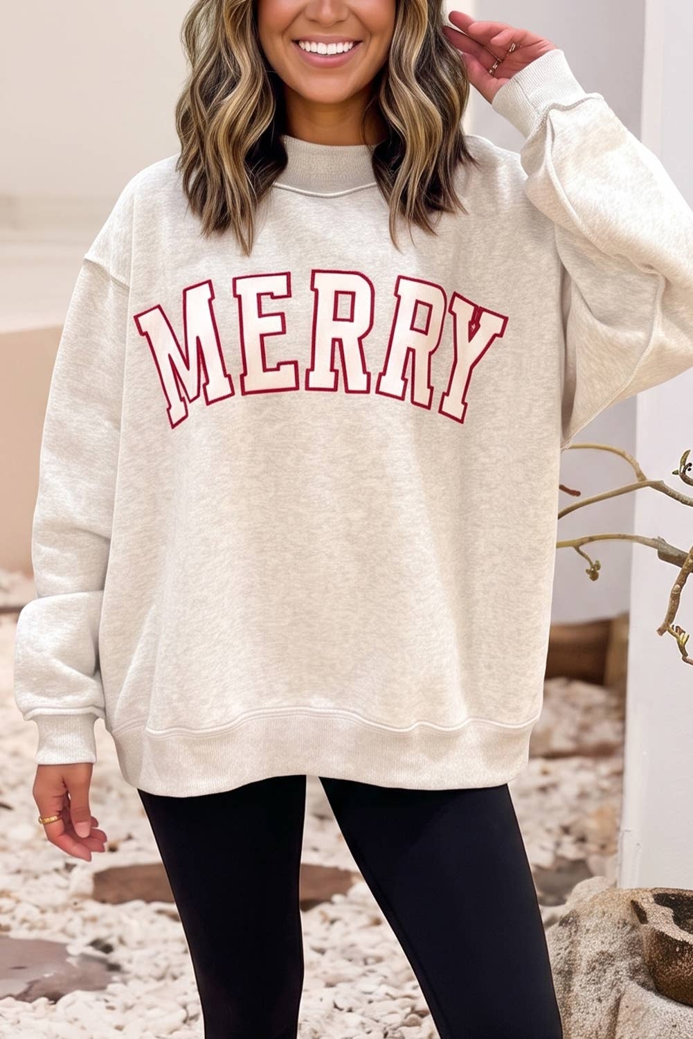 Embroidered Merry Mock Neck Sweatshirt