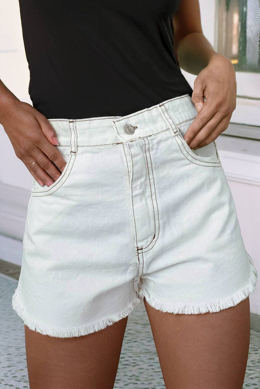 Raw Hem High Waist Denim Shorts
