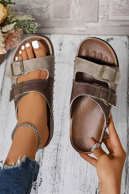 Western Suede Rivet Buckle Strap Slide Sandals Slip-on Shoes